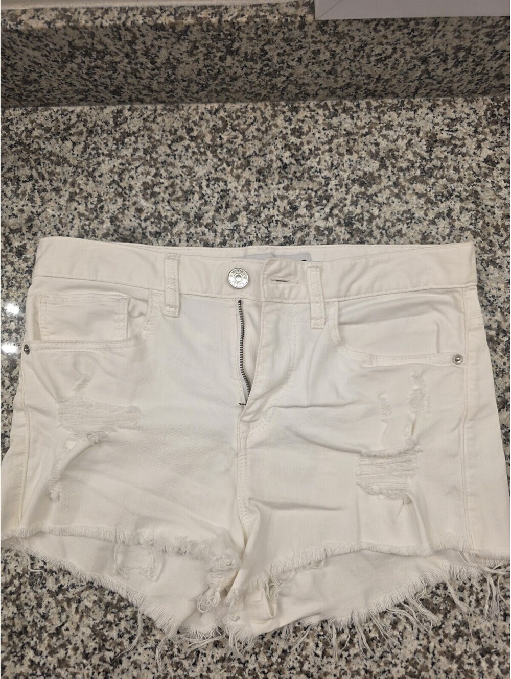 Express Jeans Women's White Denim Shorts Size 4 Distressed Cut Off